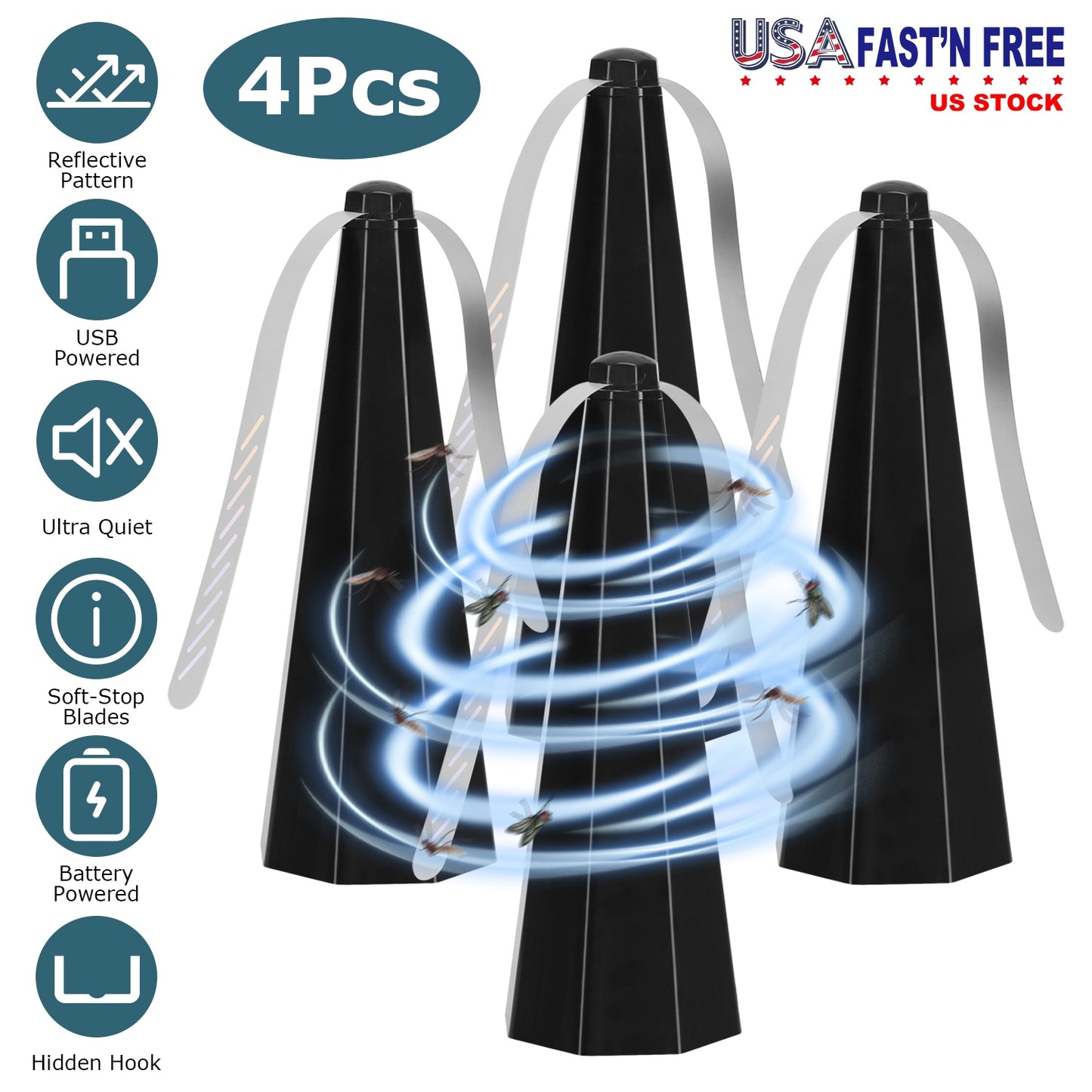 Fly Repellent Table Fan 4-Pack with Holographic Blades