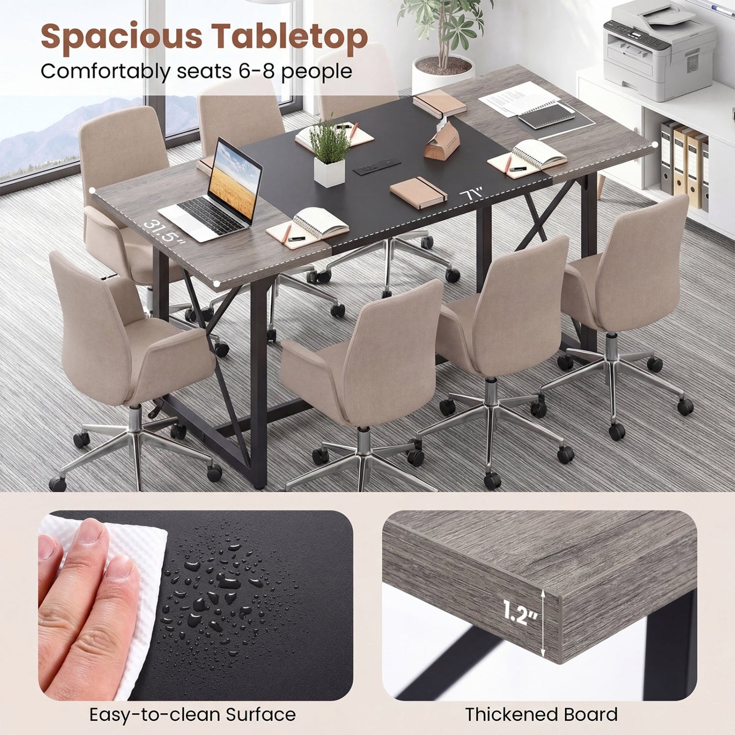 6FT Conference Table with Power Outlets Seats 6-8 People for Office