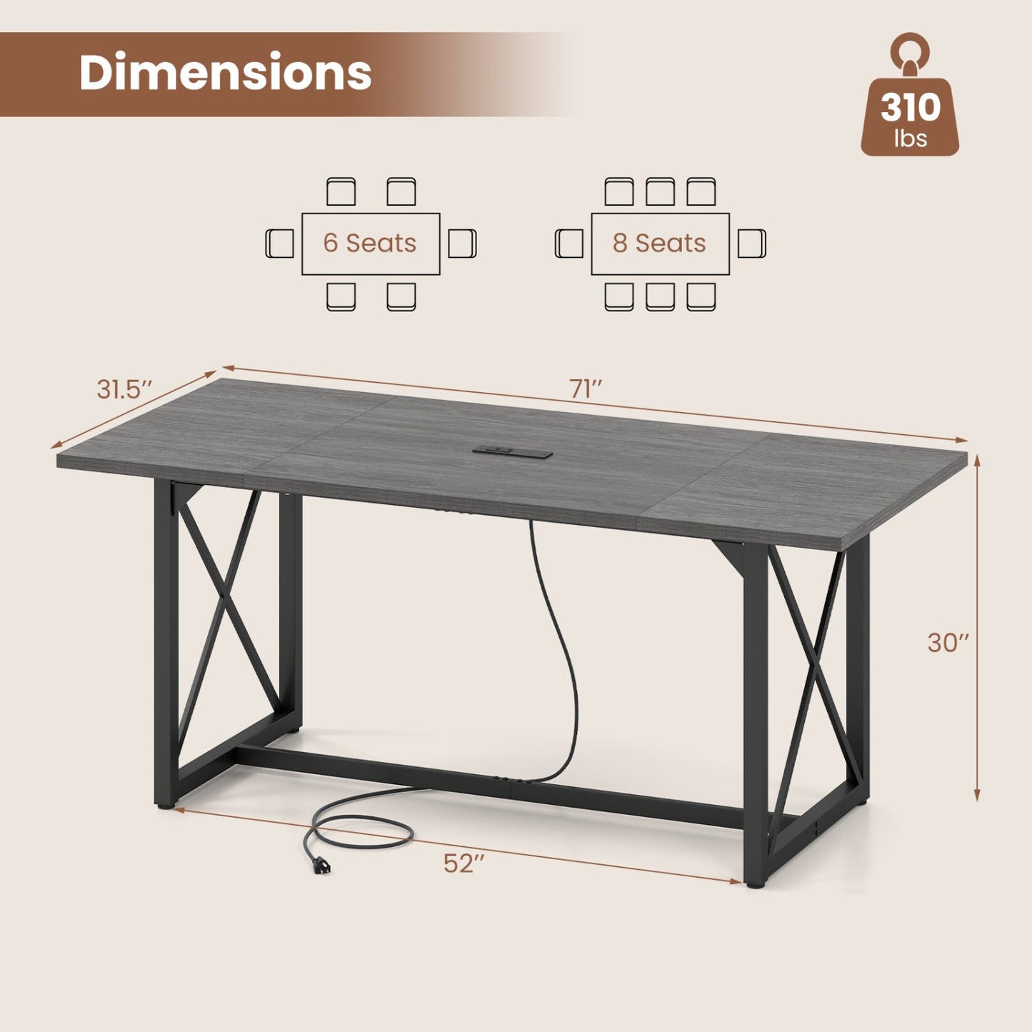 6FT Conference Table with Power Outlets Seats 6-8 People for Office