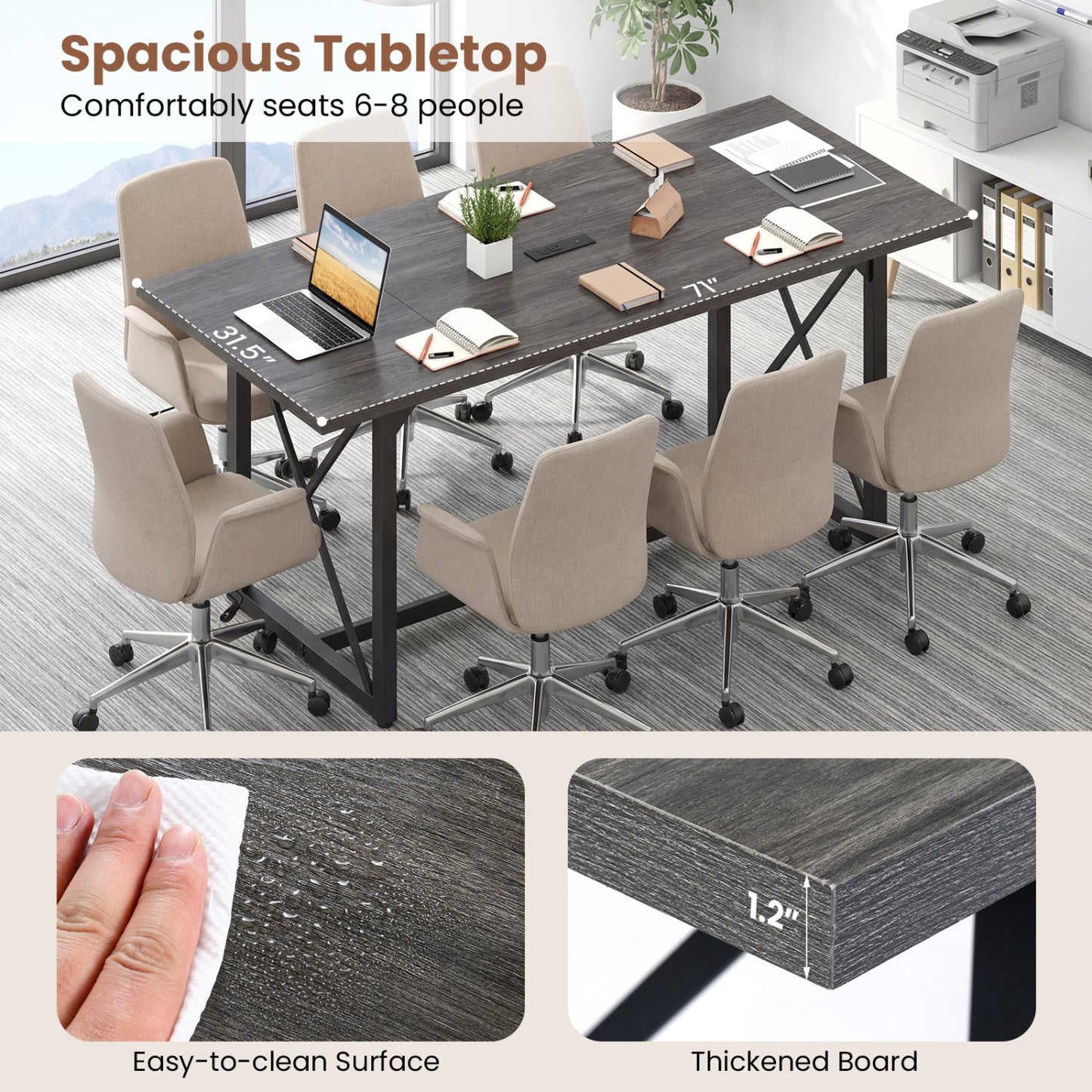 6FT Conference Table with Power Outlets Seats 6-8 People for Office