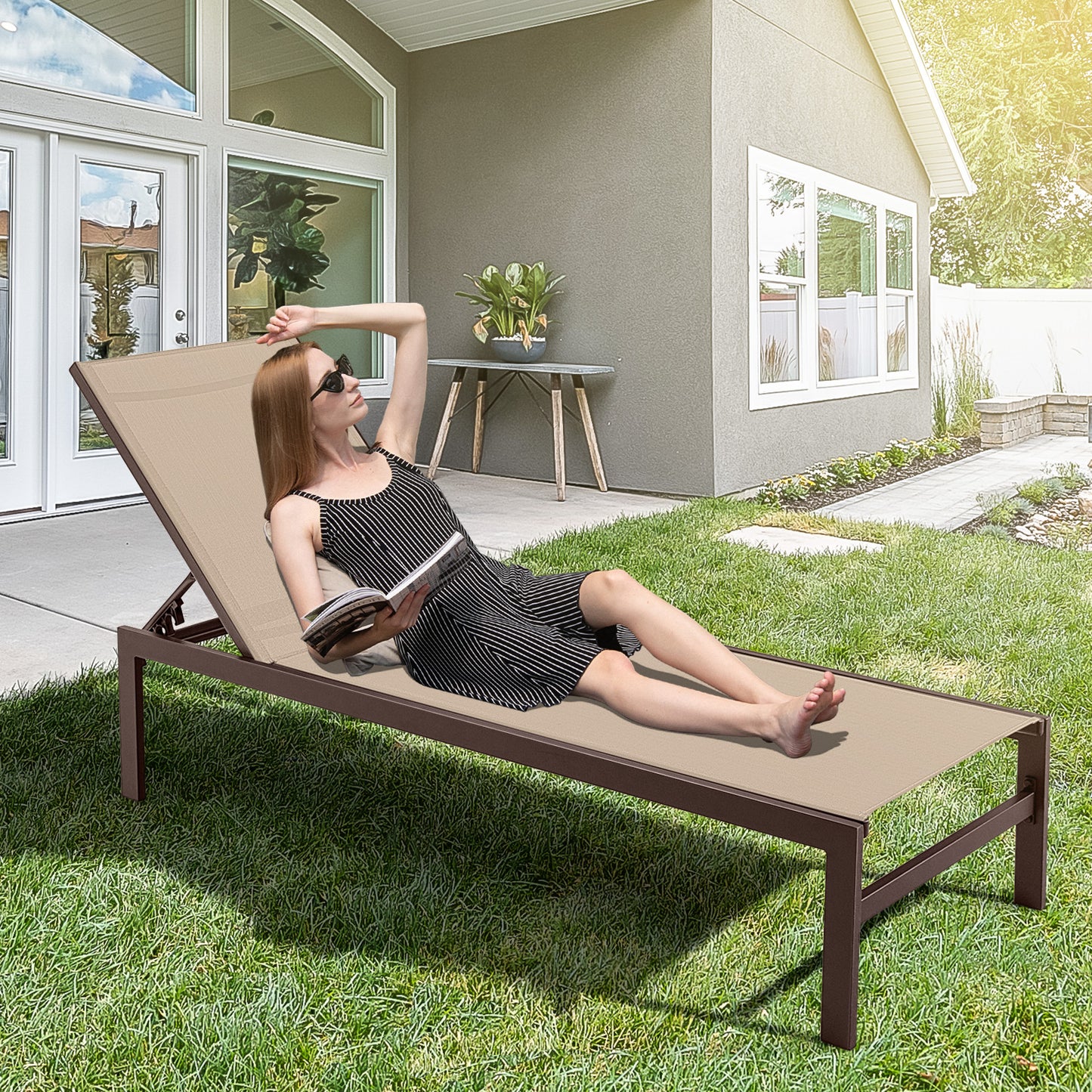 6-Position Adjustable Chaise Lounge Chair with Aluminum Frame