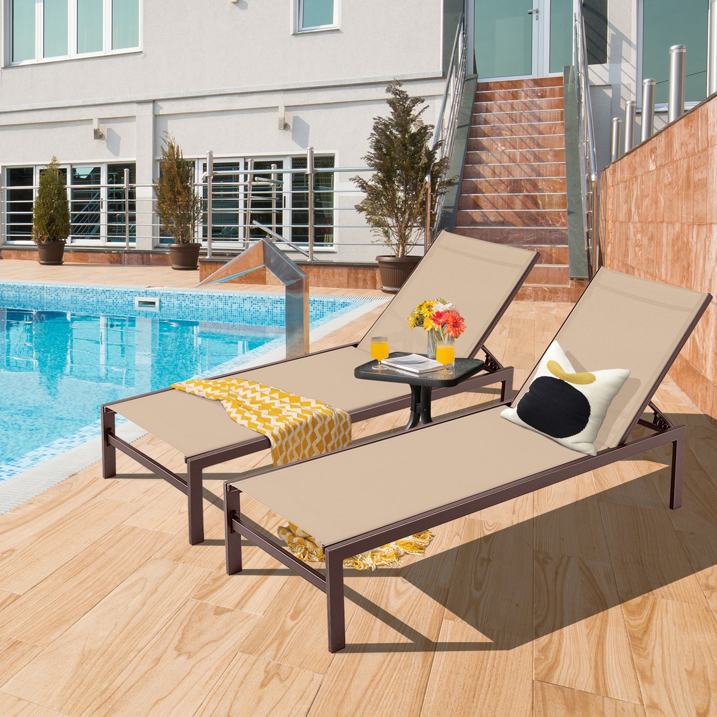 6-Position Adjustable Chaise Lounge Chair with Aluminum Frame