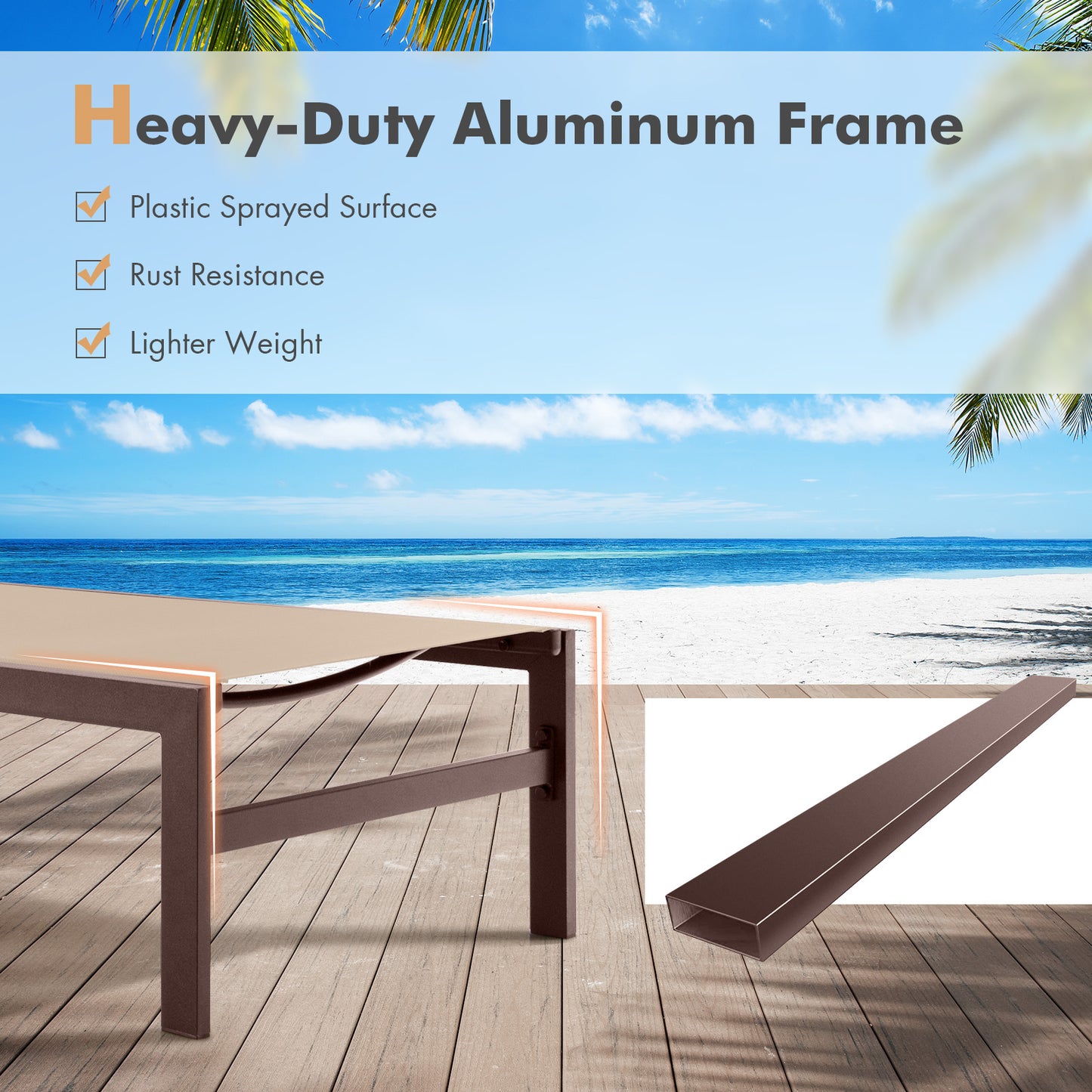 6-Position Adjustable Chaise Lounge Chair with Aluminum Frame