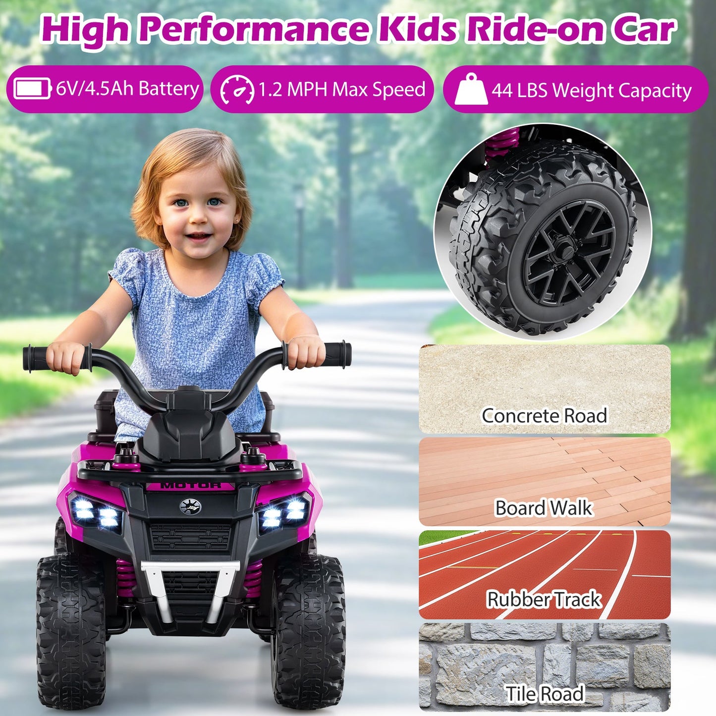 6V Kids Ride On ATV with Spray Function and Storage Box with Music