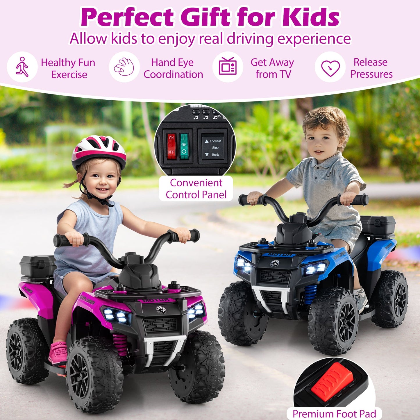 6V Kids Ride On ATV with Spray Function and Storage Box with Music