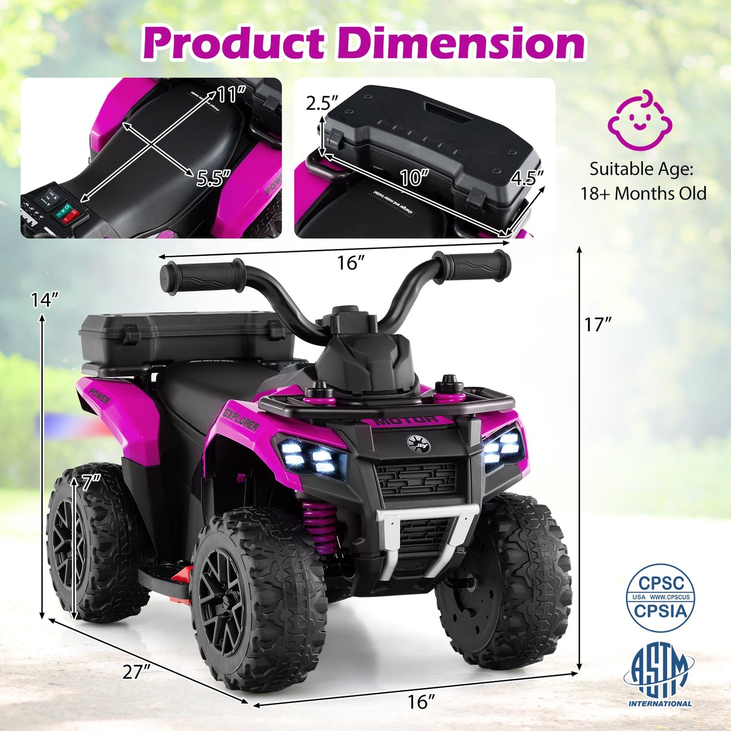 6V Kids Ride On ATV with Spray Function and Storage Box with Music