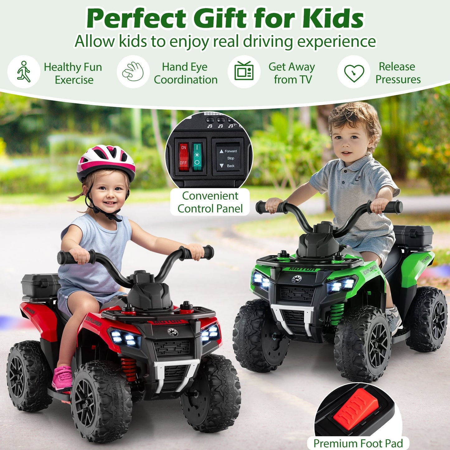 6V Kids Ride On ATV with Spray Function and Storage Box with Music