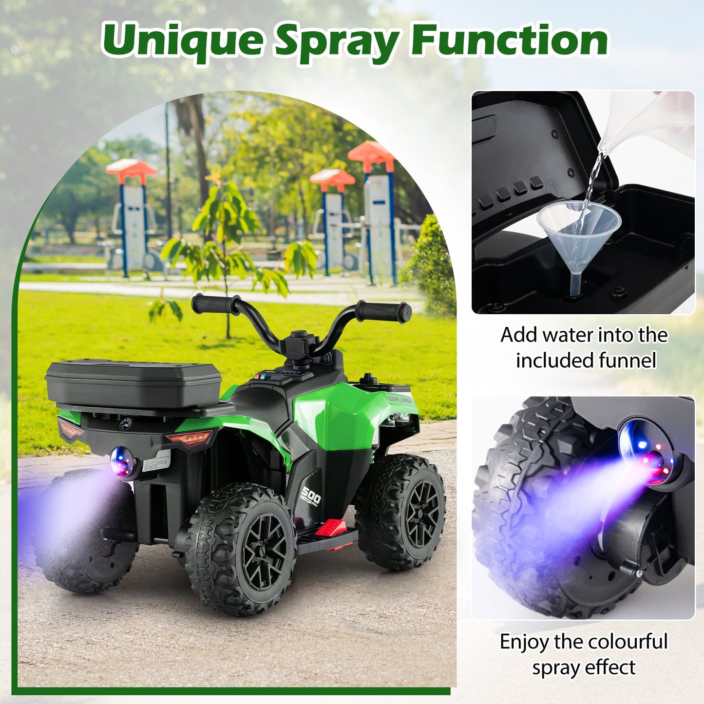 6V Kids Ride On ATV with Spray Function and Storage Box with Music