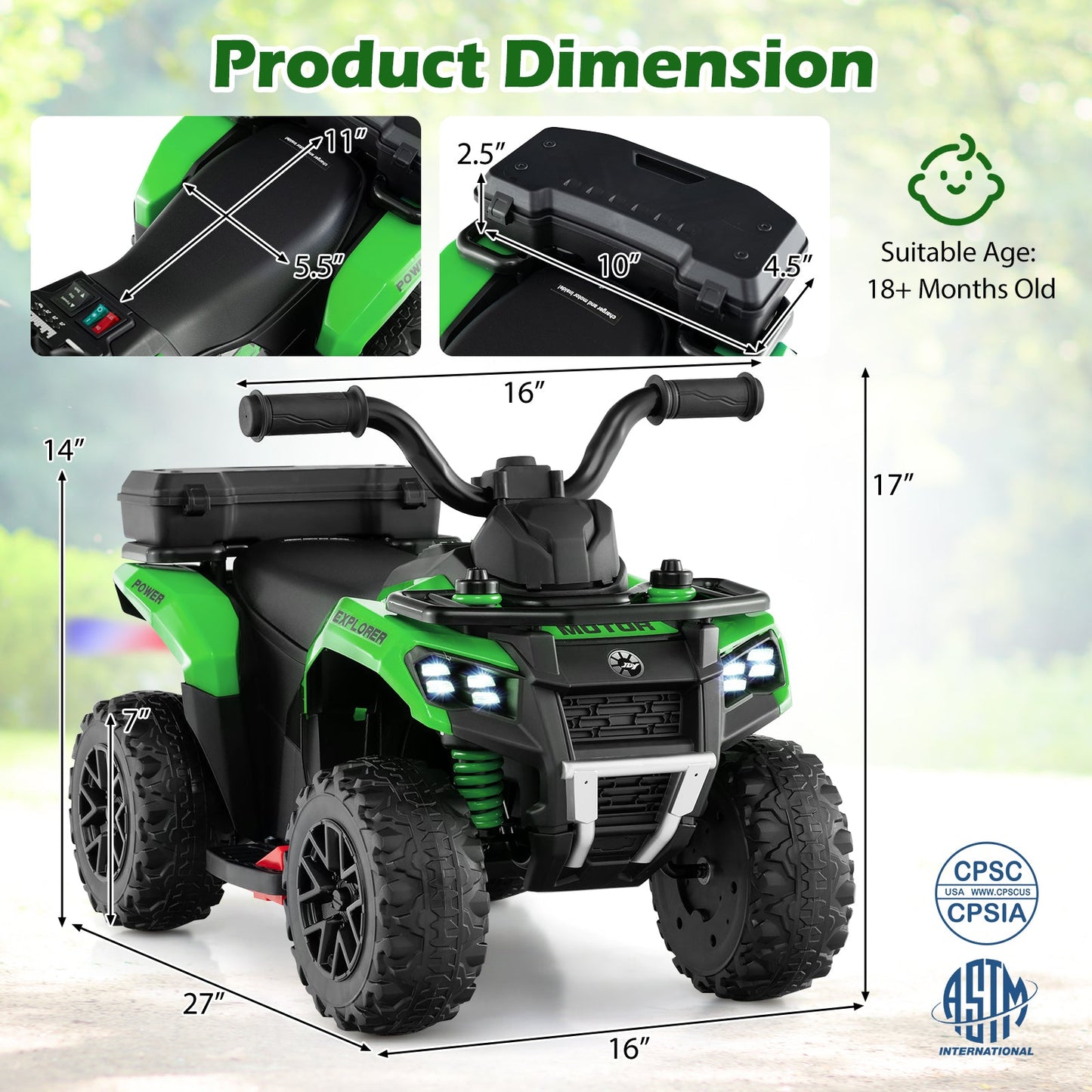 6V Kids Ride On ATV with Spray Function and Storage Box with Music