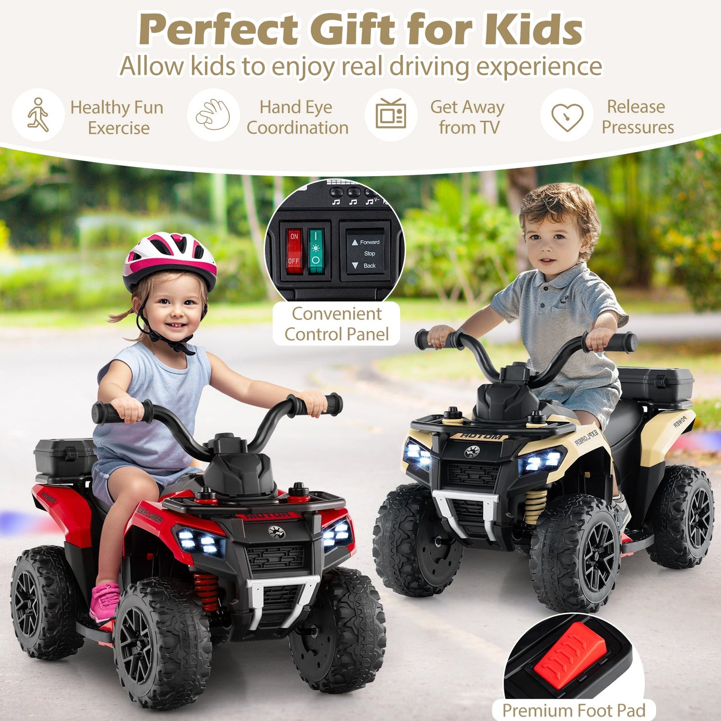 6V Kids Ride On ATV with Spray Function and Storage Box with Music