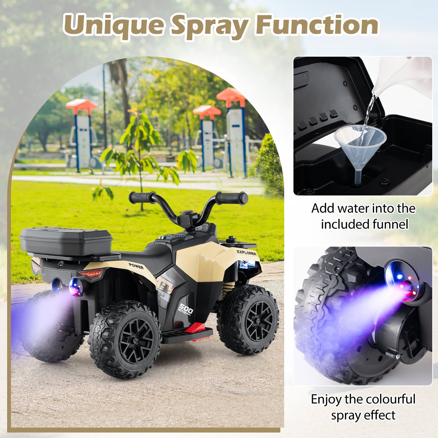 6V Kids Ride On ATV with Spray Function and Storage Box with Music