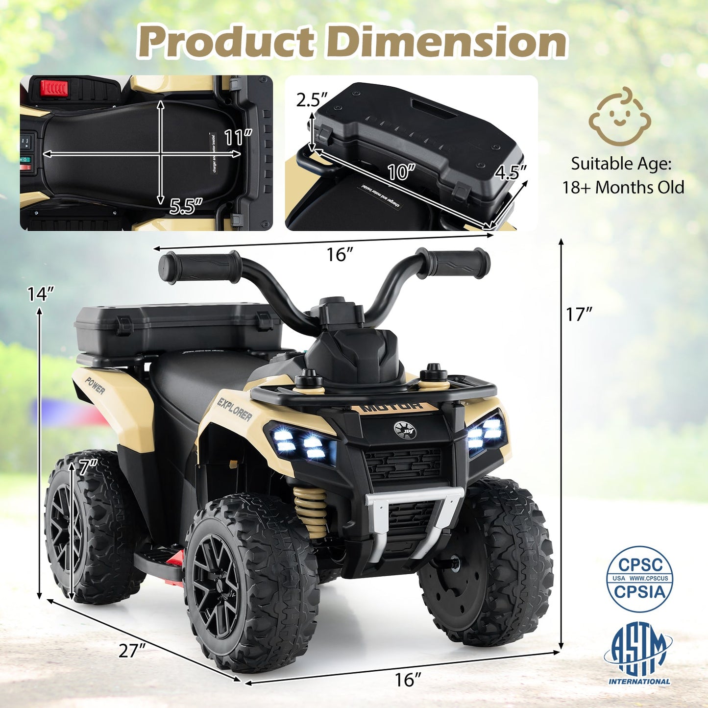 6V Kids Ride On ATV with Spray Function and Storage Box with Music