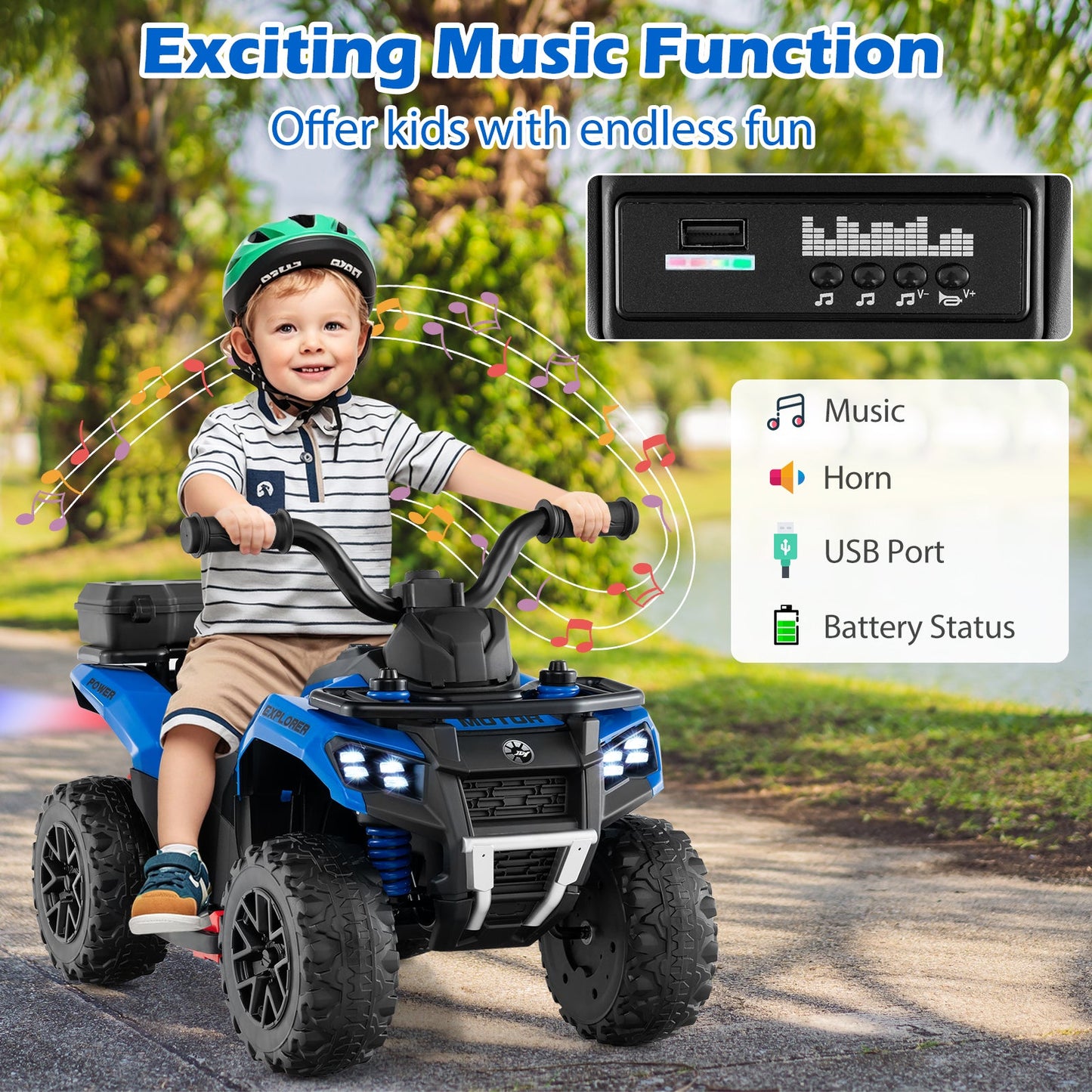 6V Kids Ride On ATV with Spray Function and Storage Box with Music