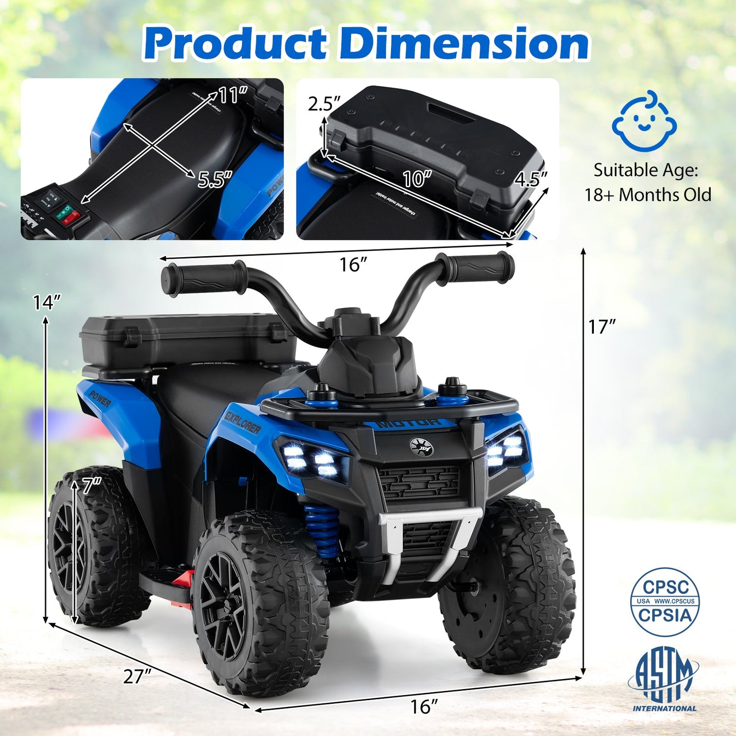 6V Kids Ride On ATV with Spray Function and Storage Box with Music