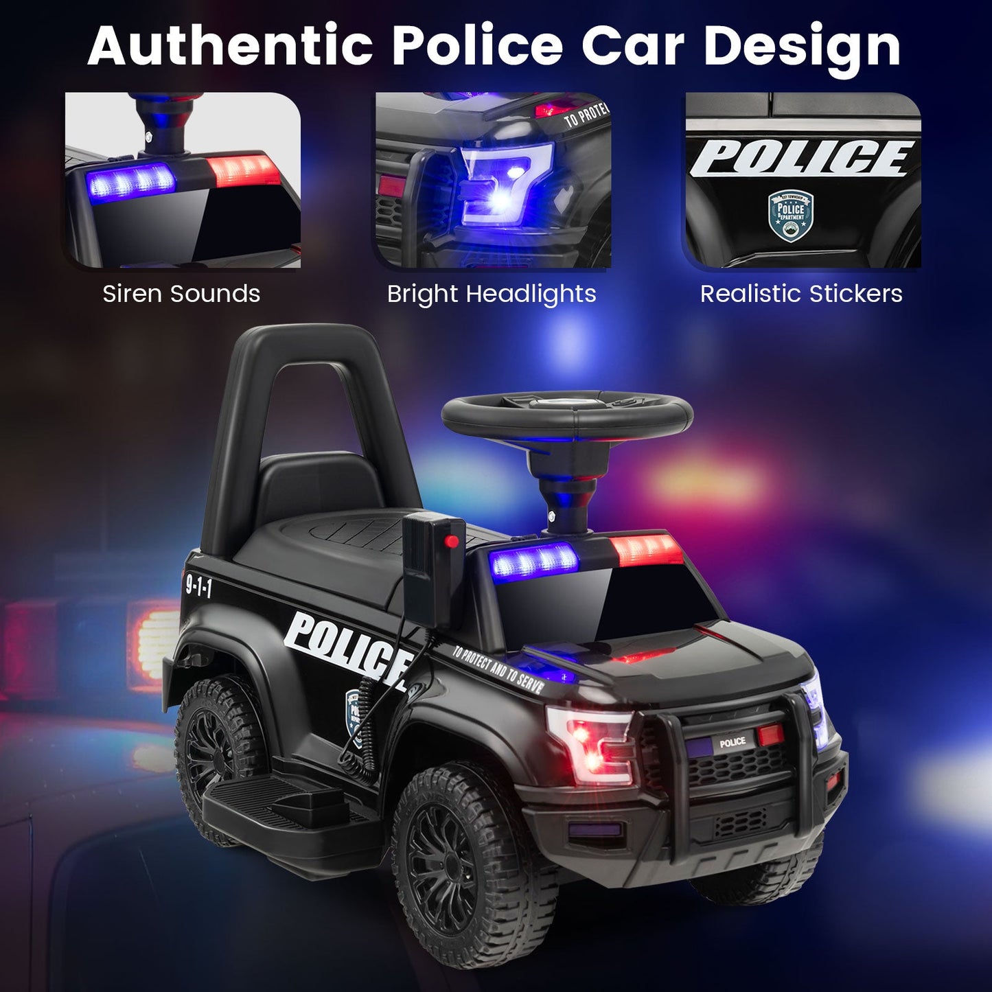 6V Kids Ride On Police Car with Real Megaphone and Siren Flashing Lights