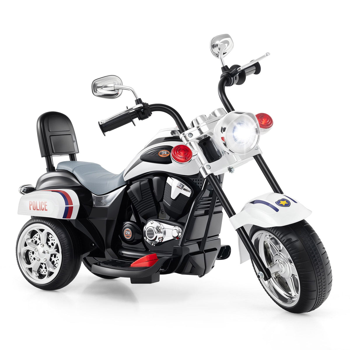 6V Powered Toddler 3-Wheel Motorbike Ride On Toy with Horn and Headlight-Black and White