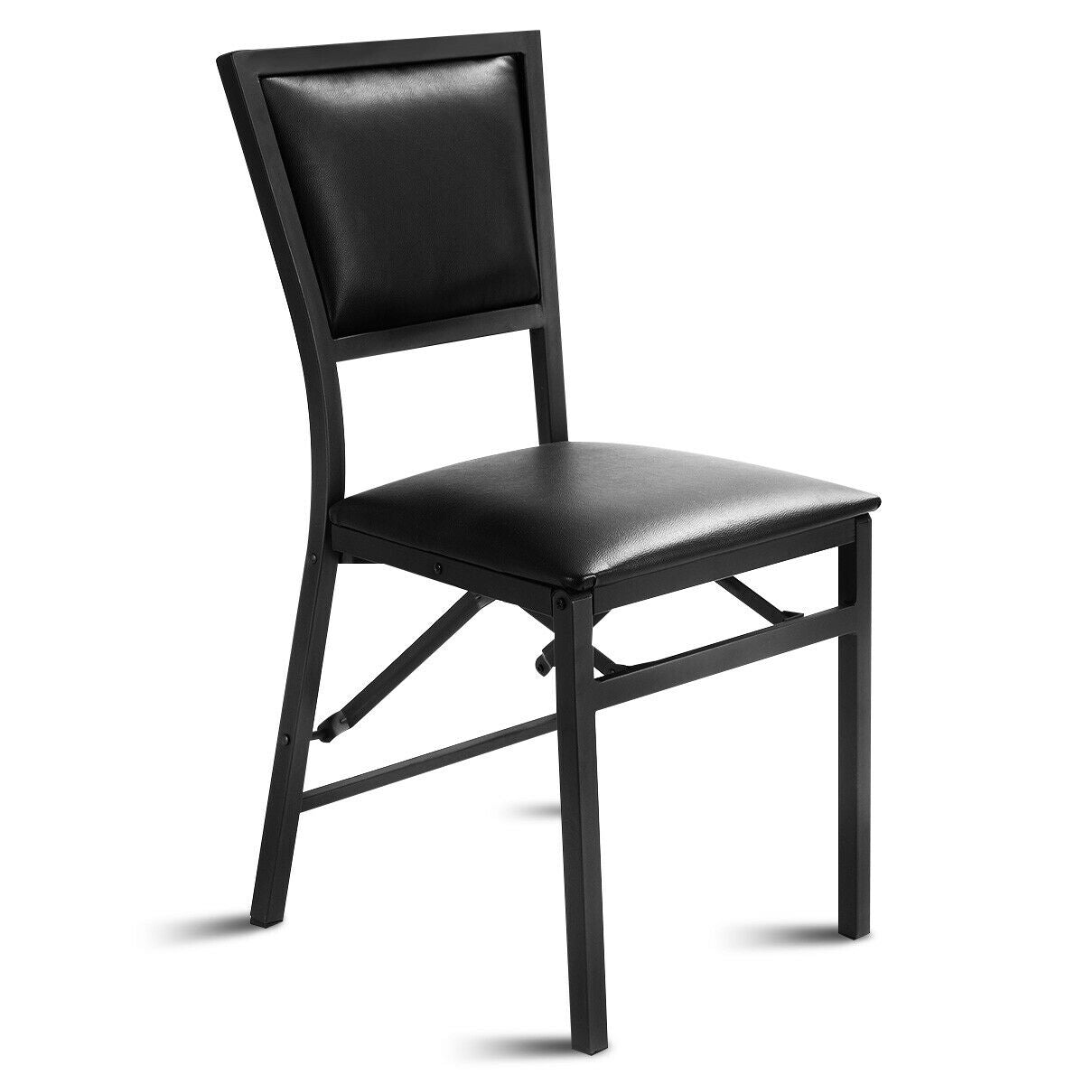 Metal Folding Dining Chairs Set of 2 with PU Leather Seats
