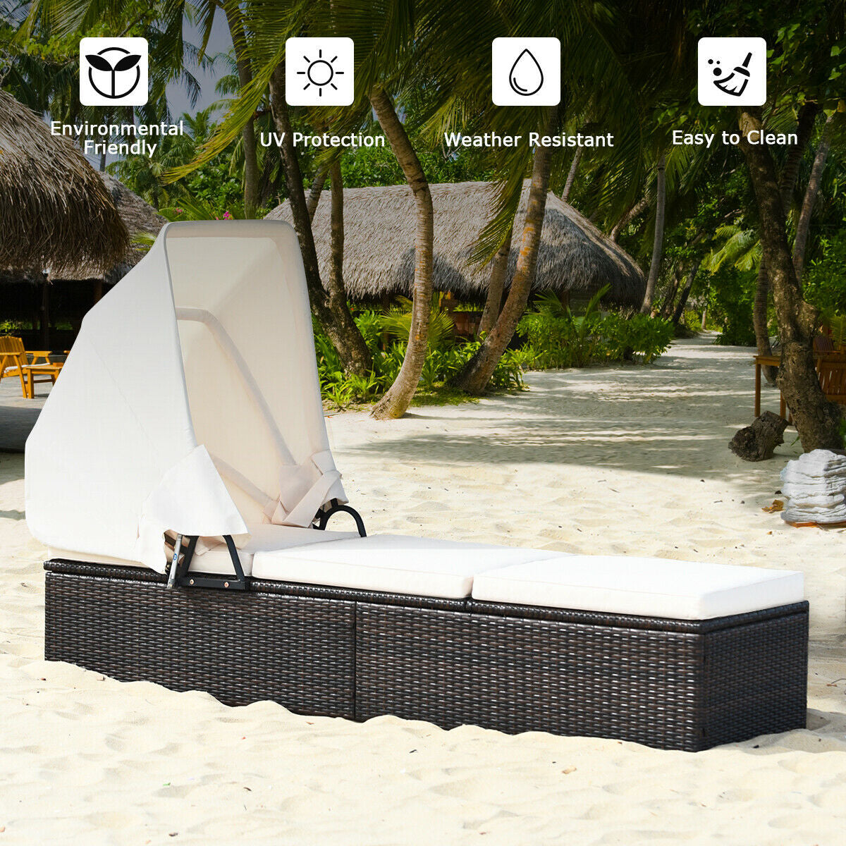 Outdoor Chaise Lounge with Canopy and Cushion