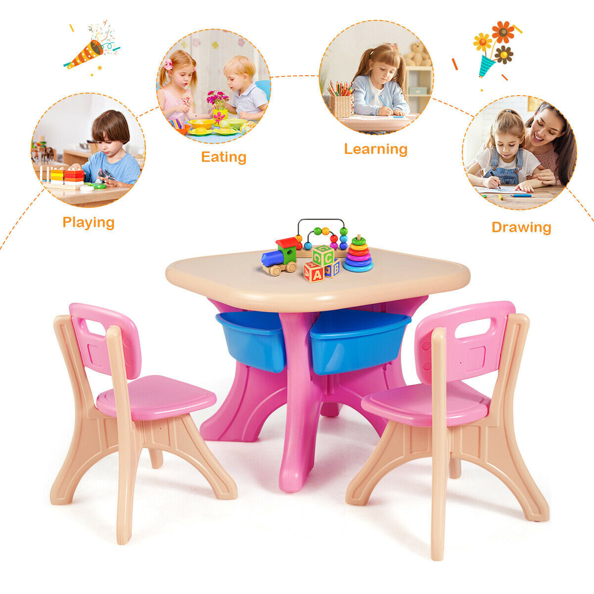 Kids Table and Chair Set with Storage Drawers - 3 Piece