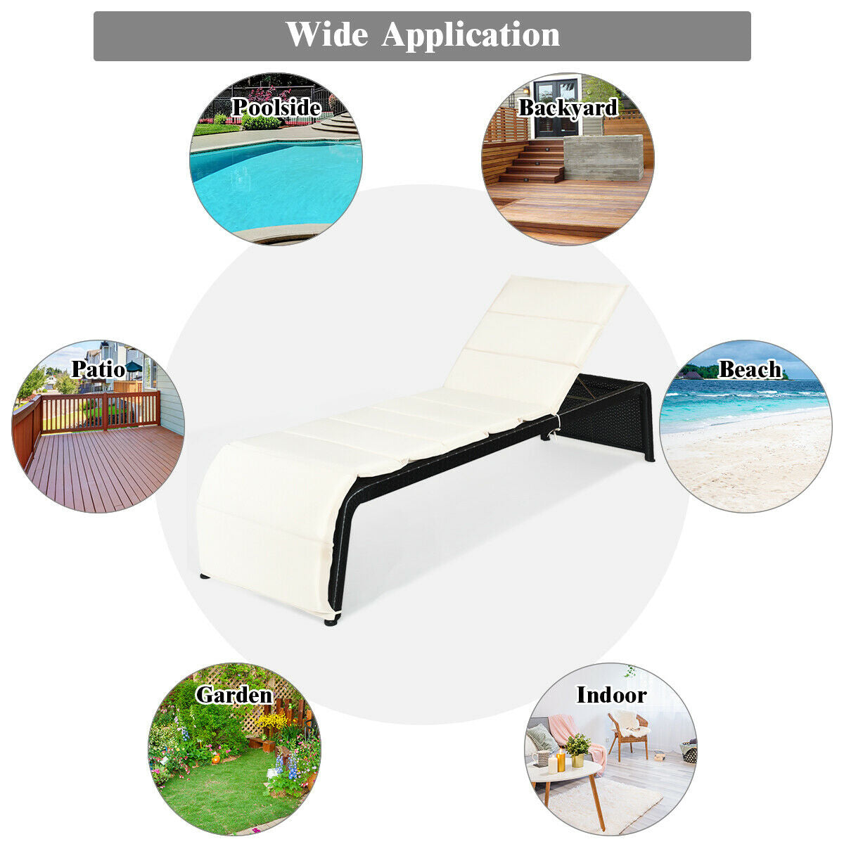 Adjustable Rattan Chaise Lounge Chair with Cushion
