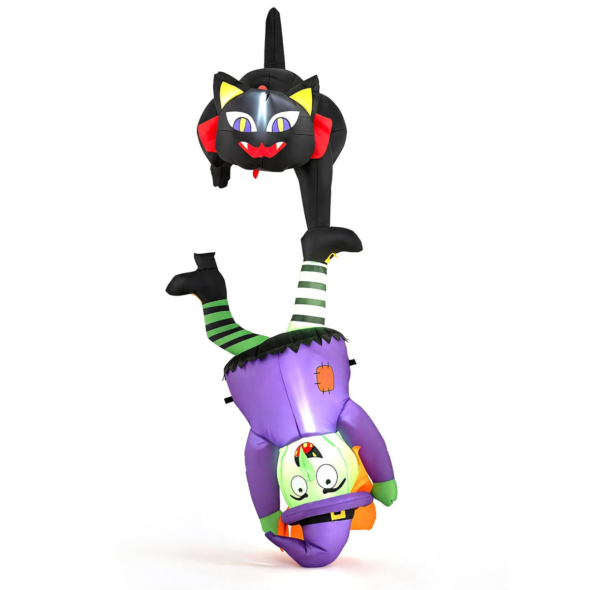 Hanging Inflatable Witch with Black Cat 6.2 FT LED Lights