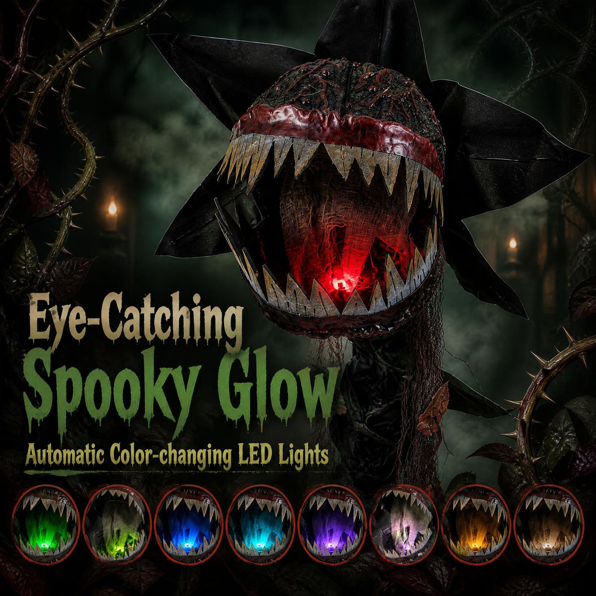 6.2 ft Animated Halloween Man-Eater Plant with Color-changing LEDs