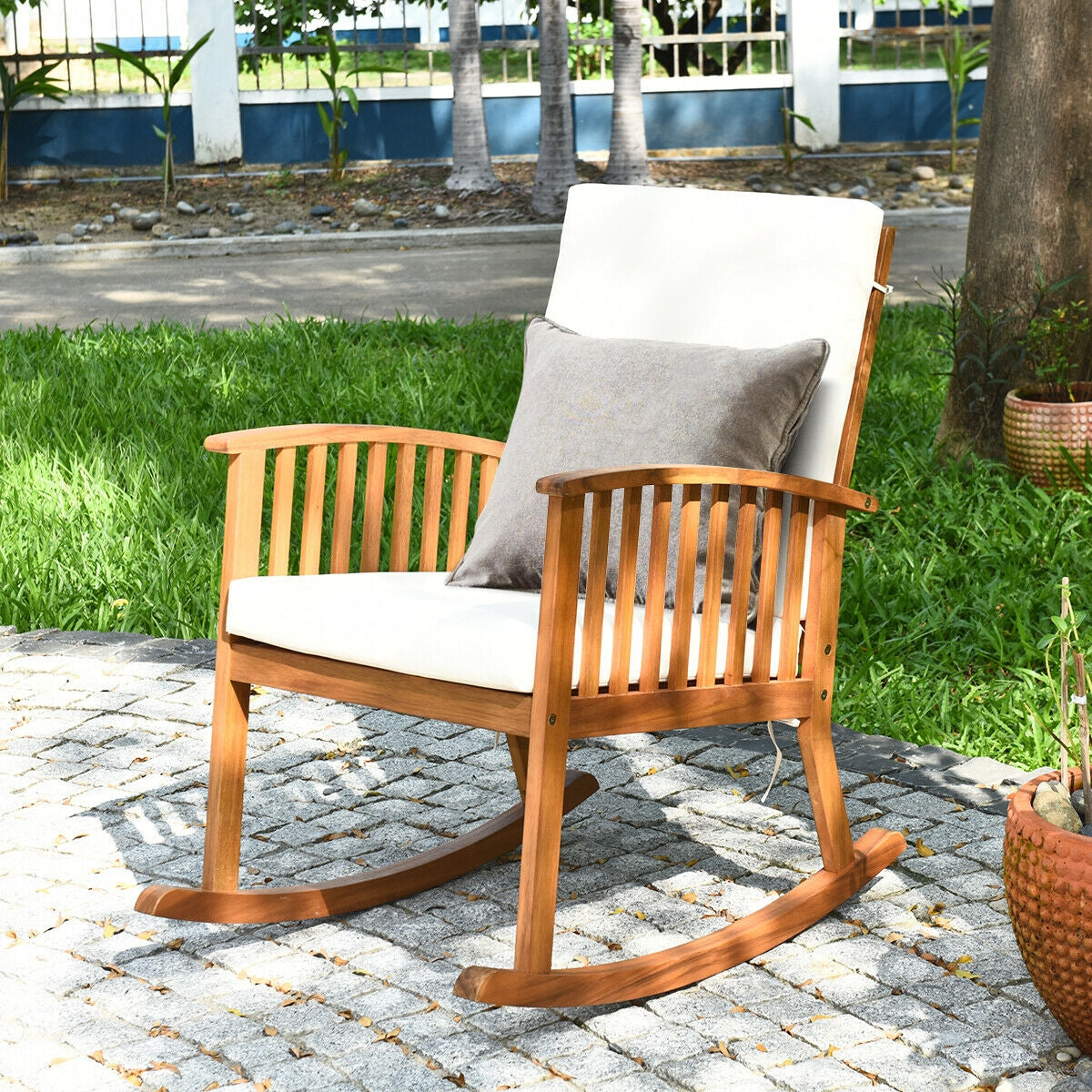 Acacia Wood Rocking Chair with Washable Cushions
