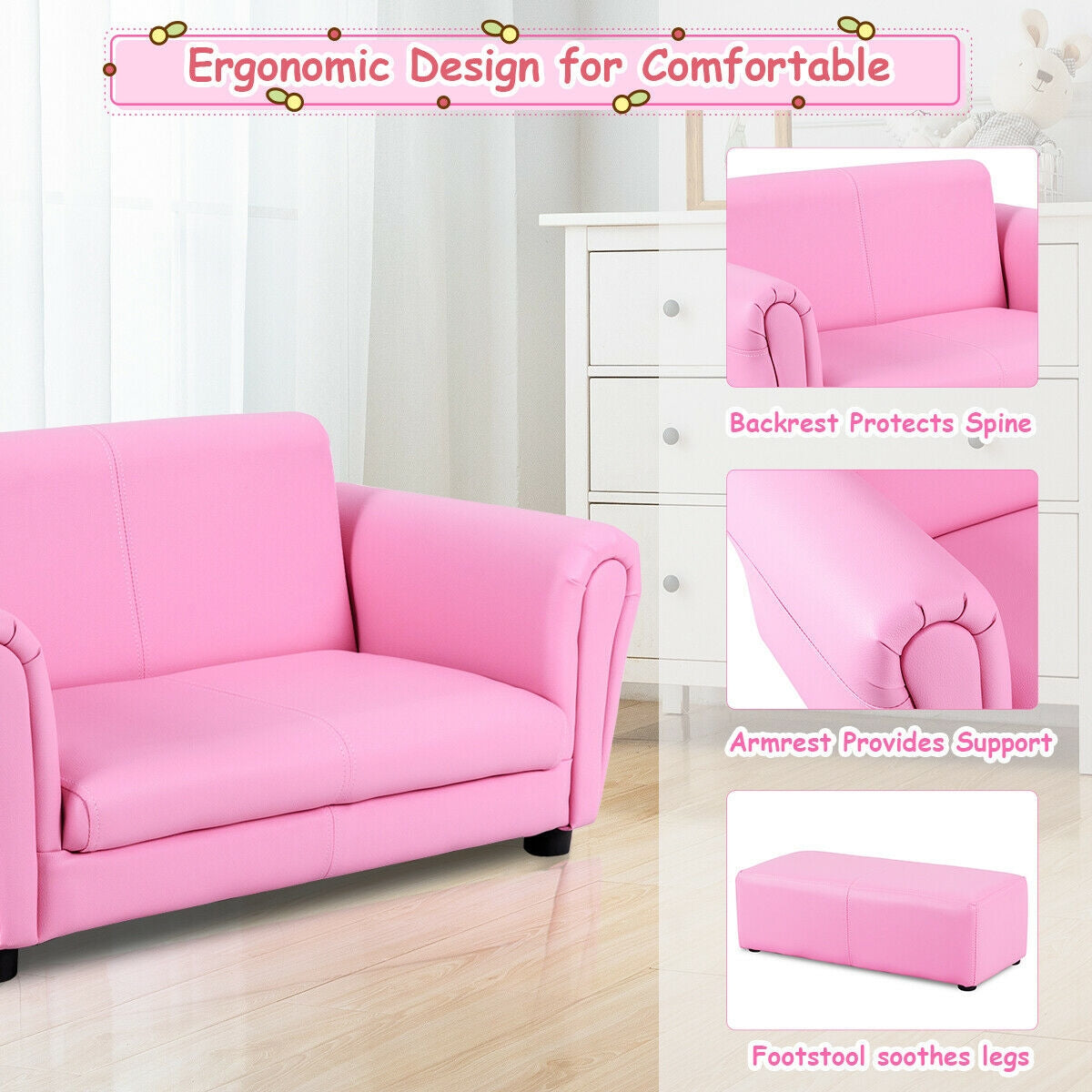Kids Double Sofa with Ottoman
