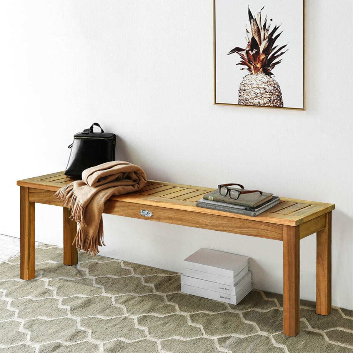 52-Inch Acacia Wood Outdoor Dining Bench for Patio & Garden