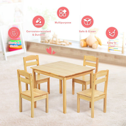 Kids Table and Chair Set - 5 Piece Pine Wood