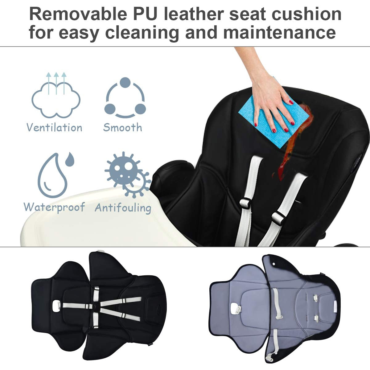 Foldable High Chair with Adjustable Backrest and Height
