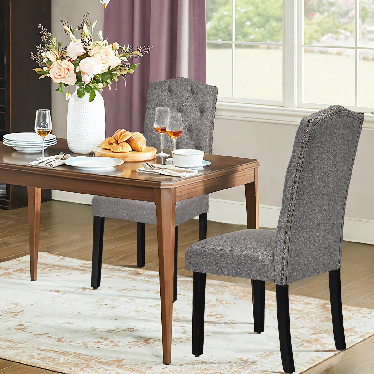 Tufted Upholstered Dining Chairs Set of 2 - Gray