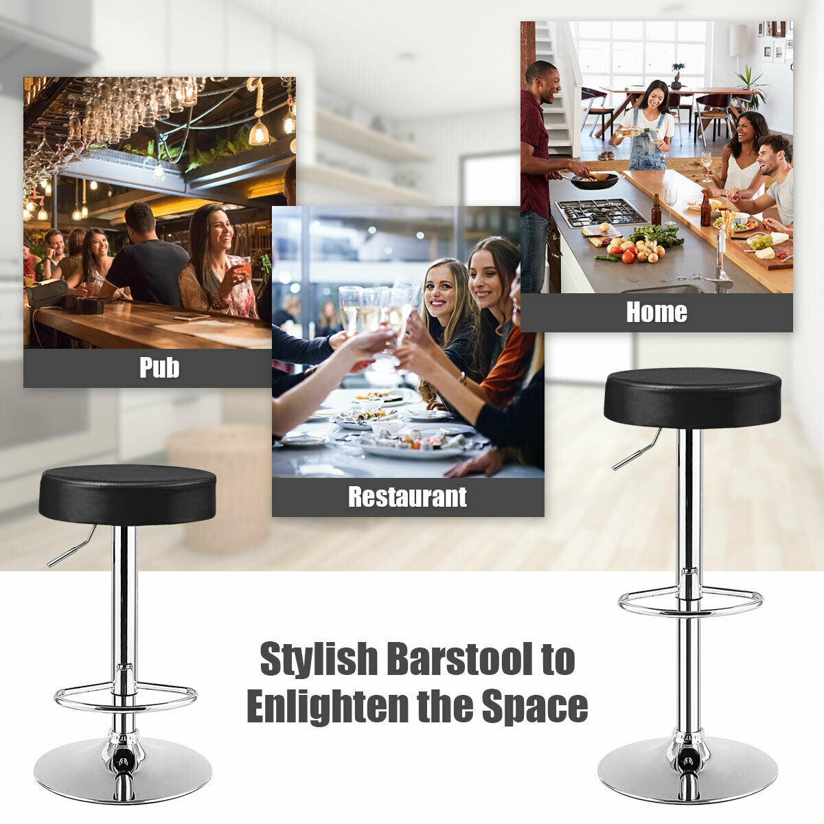 Adjustable Swivel Bar Stool with PU Leather Seat