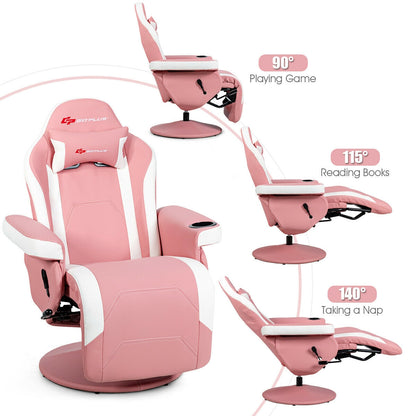 Massage Gaming Chair with Footrest and Lumbar Support - Pink