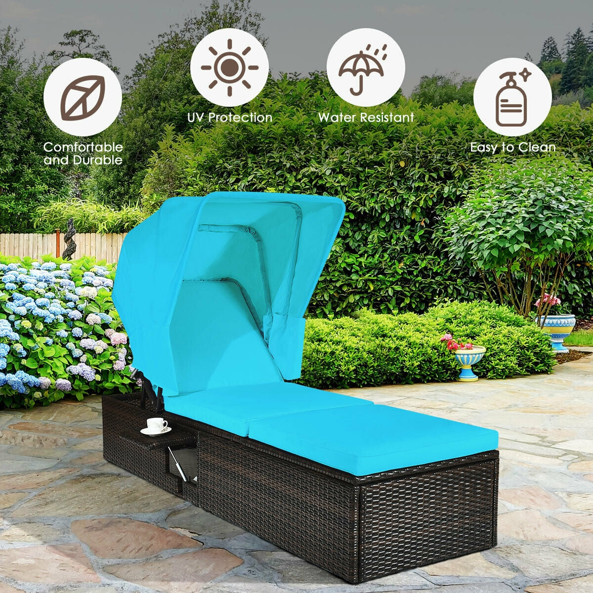 Outdoor Chaise Lounge with Canopy and Cushion