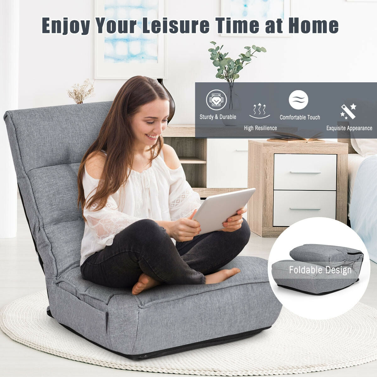 4-Position Adjustable Floor Chair with Folding Design