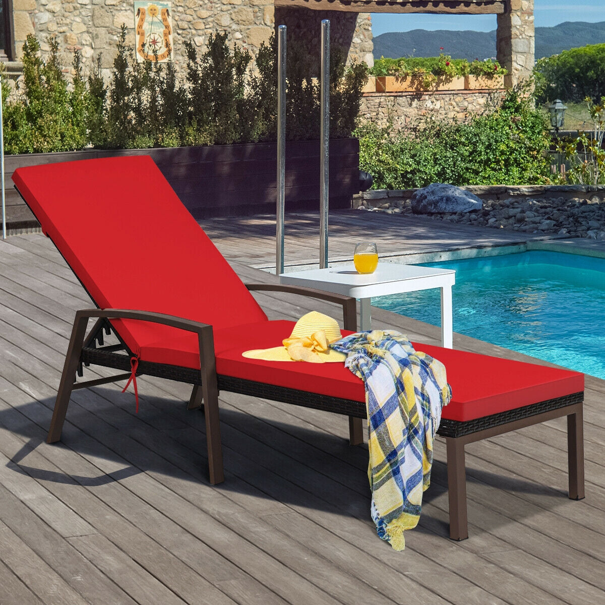 Adjustable Patio Chaise Lounge Chair Set with Cushions