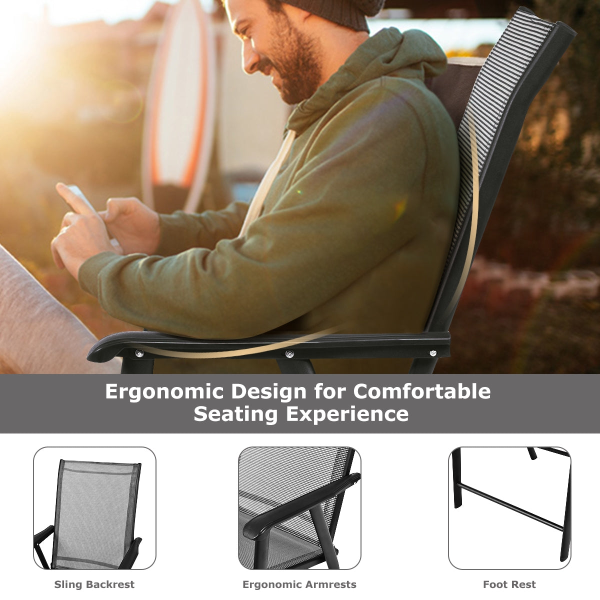 Folding Patio Dining Chairs, 4-Pack Portable Outdoor Seating