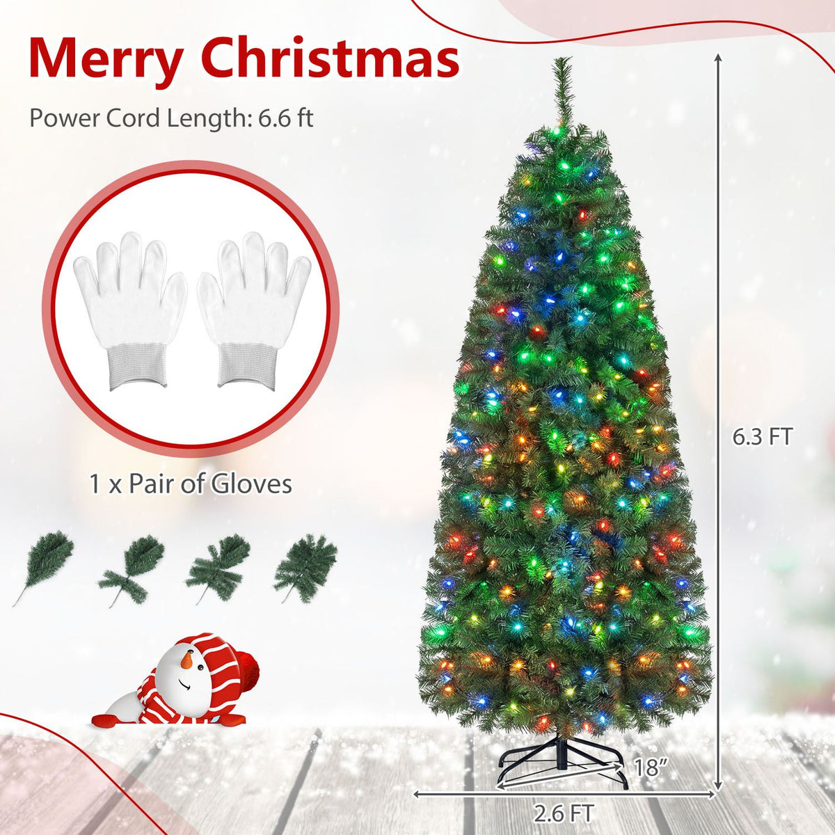 6.3 FT Smart Pencil Christmas Tree with Pre-Lit RGB LED Lights