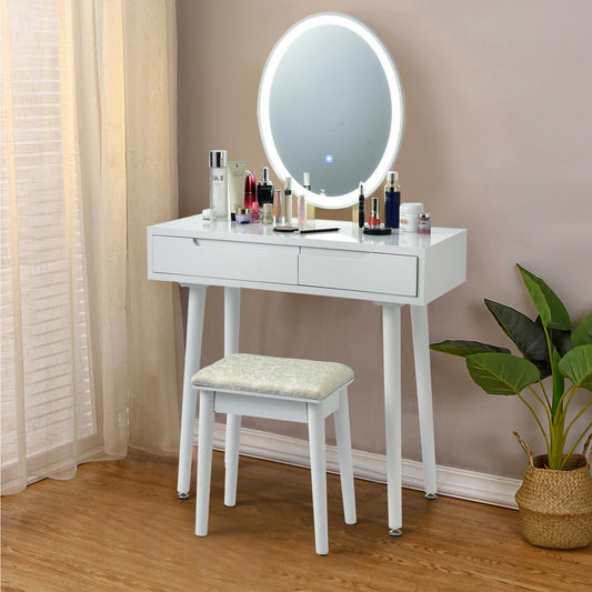Vanity Makeup Table with Lighted Mirror and Stool Set