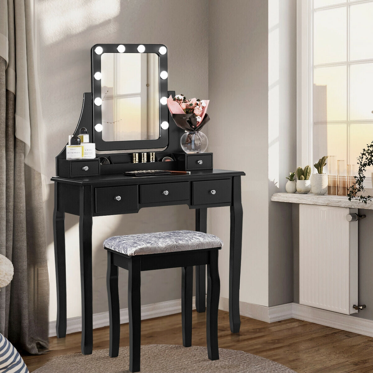Vanity Dressing Table Set with 10 Dimmable Bulbs & Stool