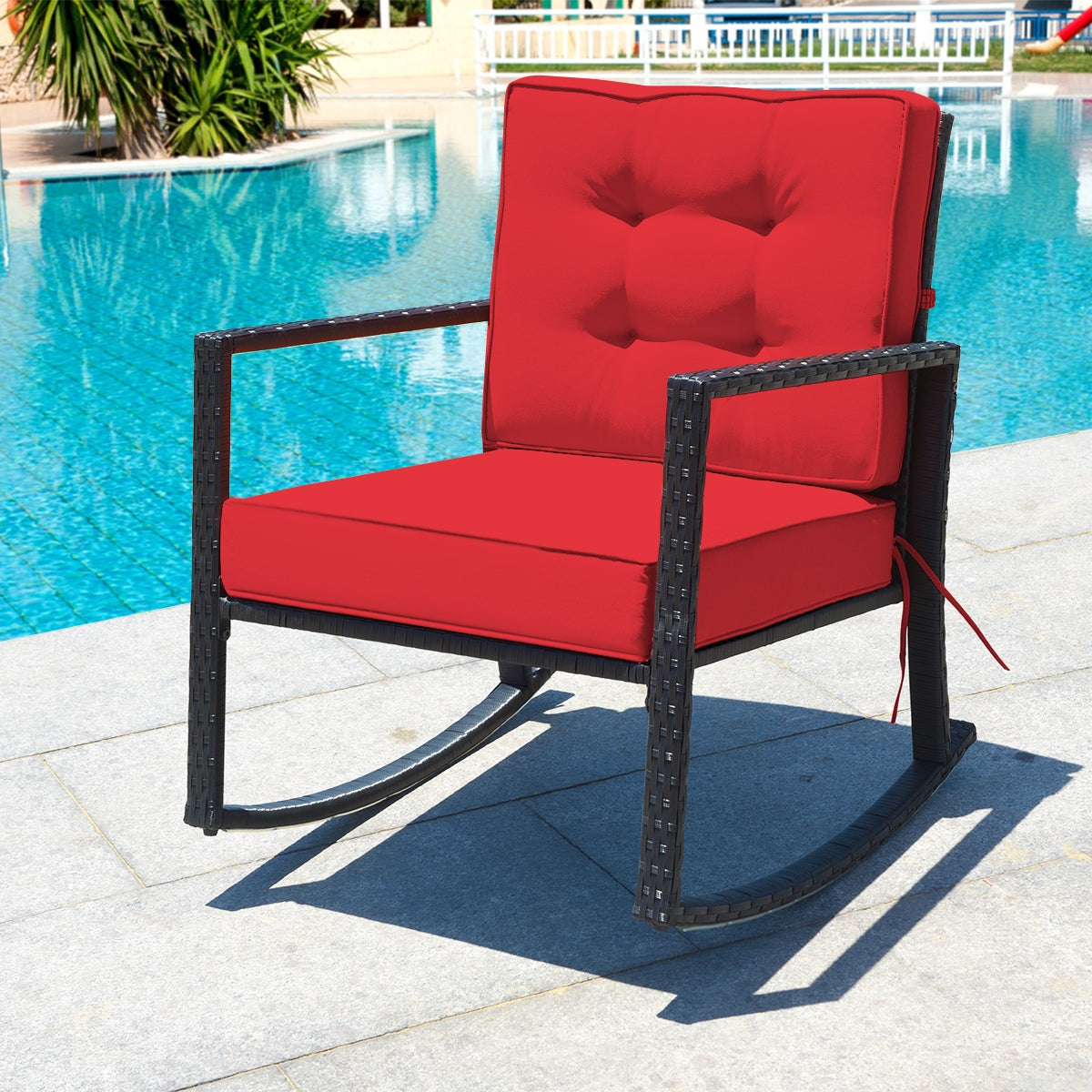 Rattan Rocking Chair with Cushion for Patio