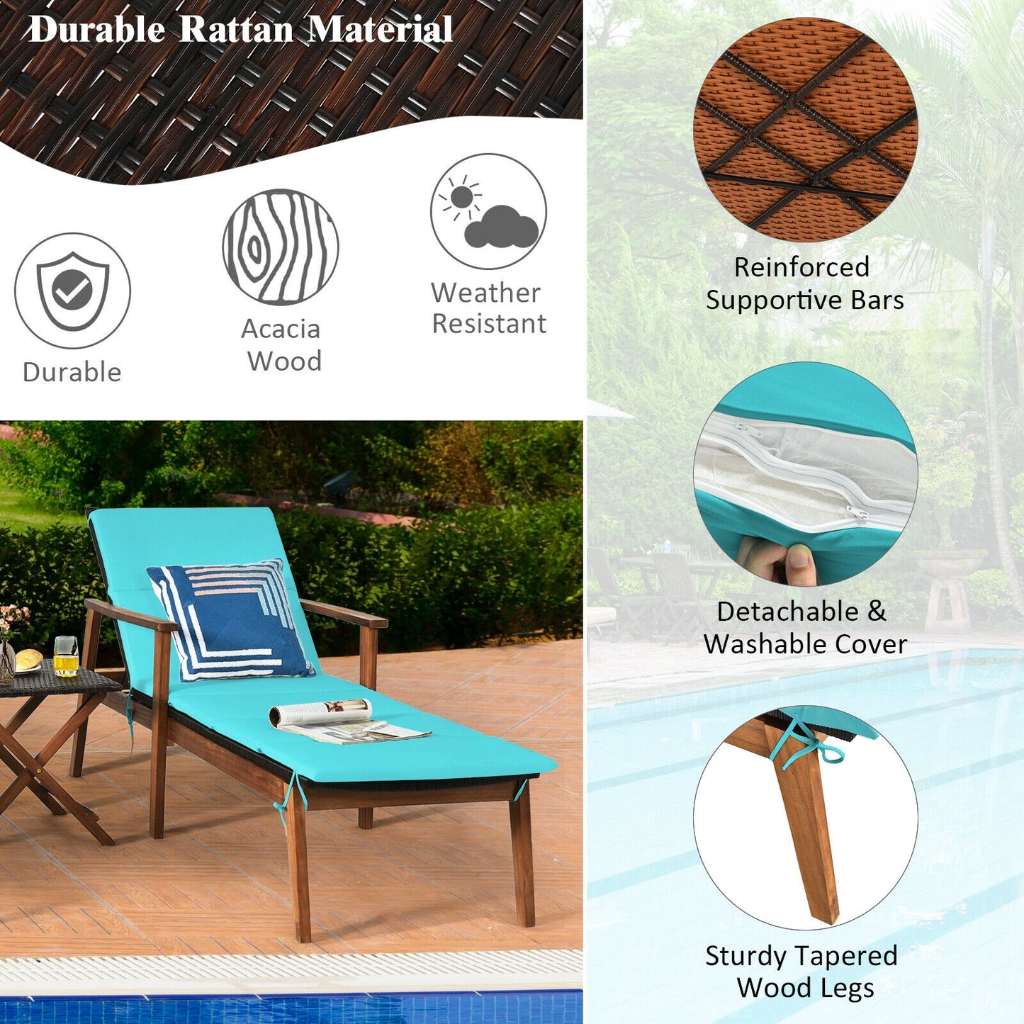 3-Piece Patio Lounge Chair Set with Folding Table