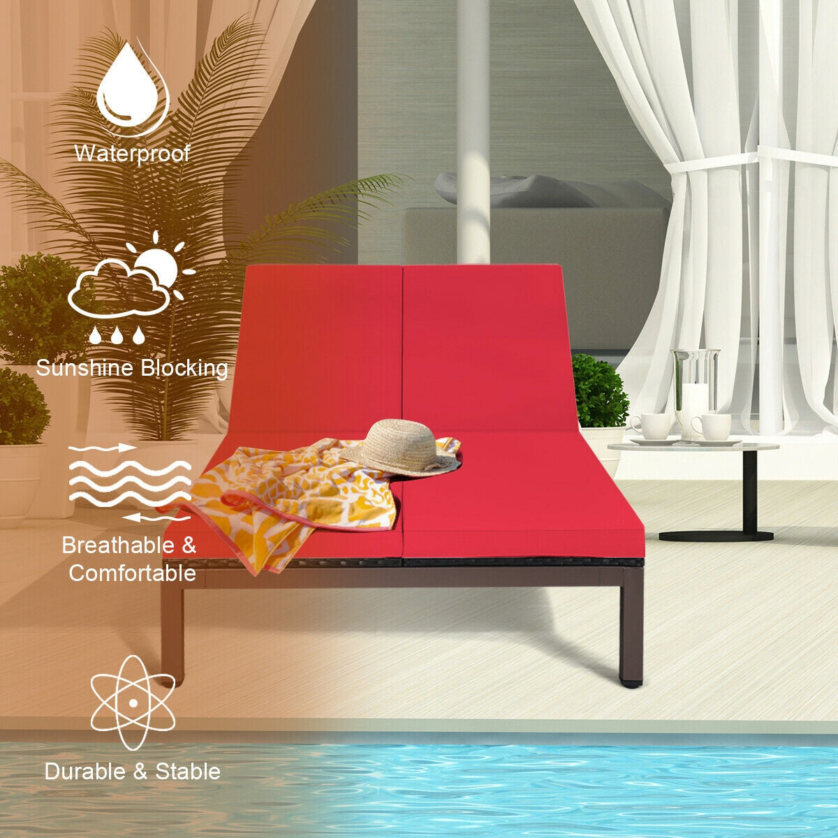 2-Person Patio Lounge Chair with Adjustable Backrest