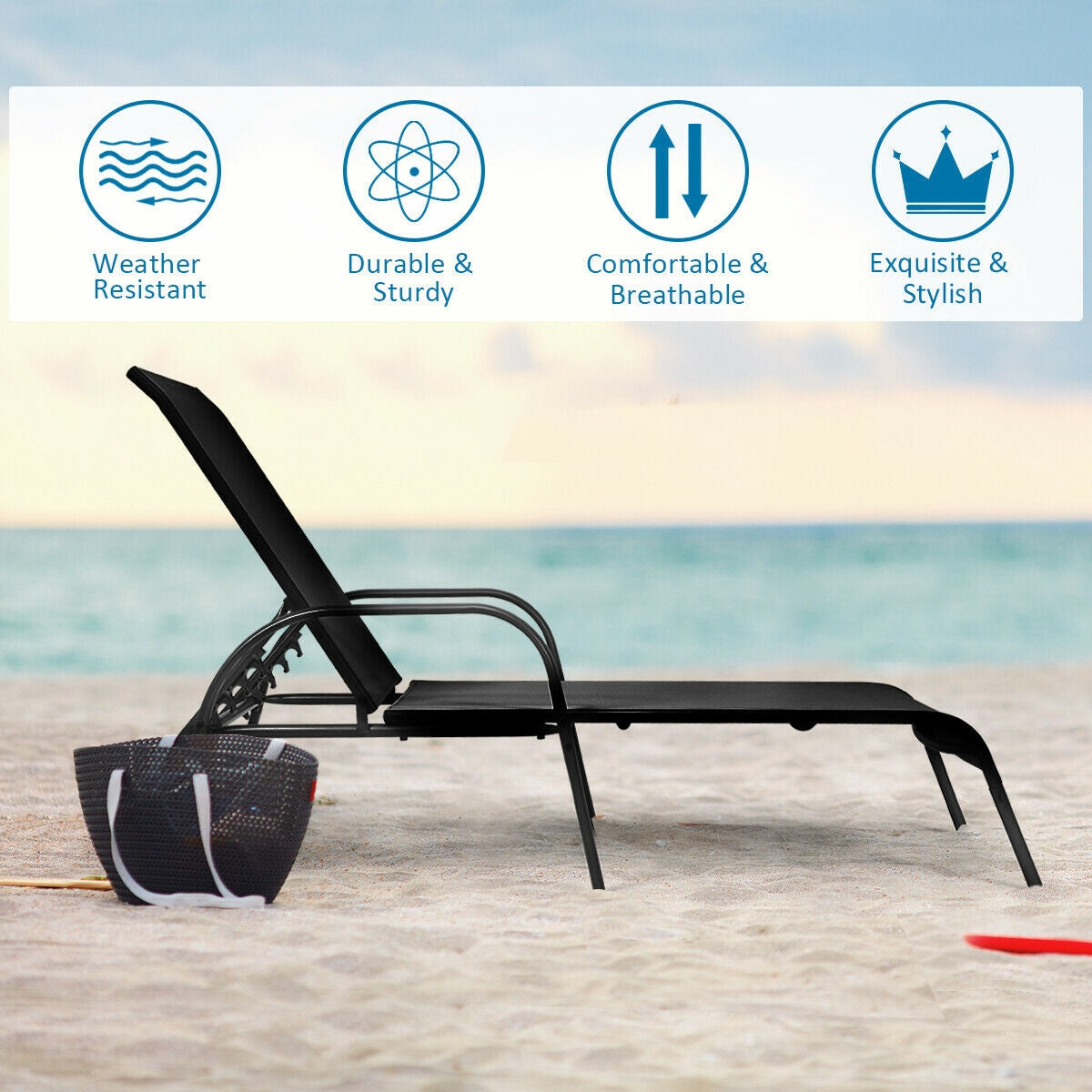 Outdoor Chaise Lounge Chairs Set of 2 with Adjustable Backrest