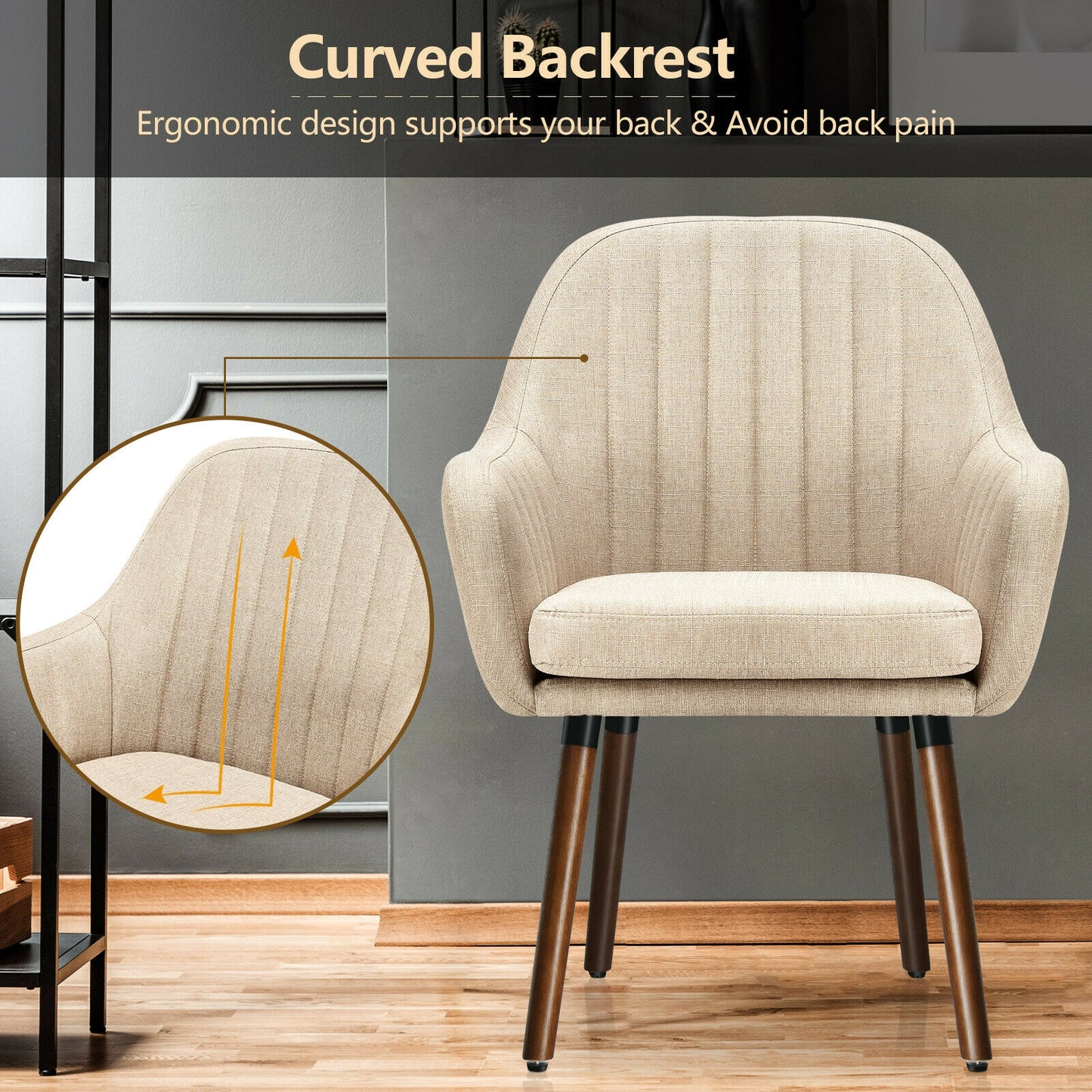 Upholstered Accent Chairs Set of 2 with Wooden Legs