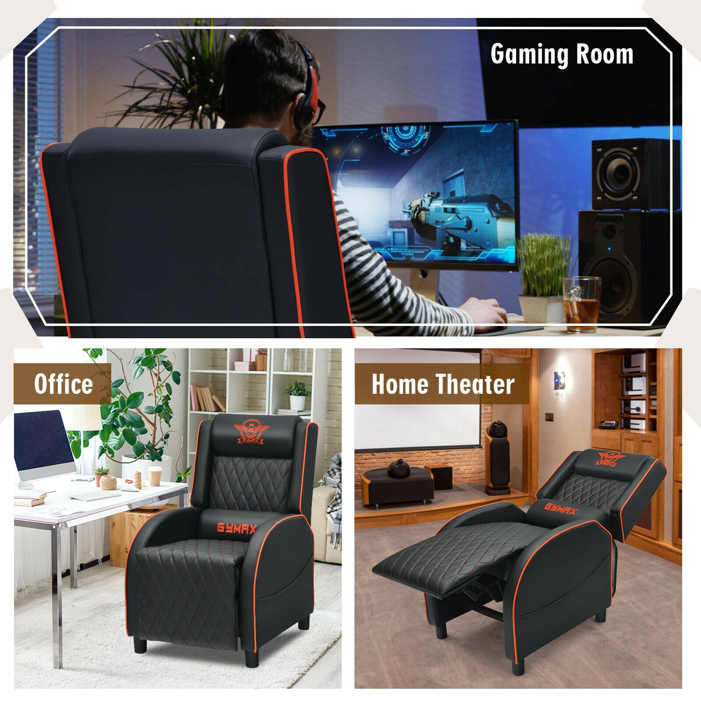 Gaming Recliner Chair with Massage and Adjustable Backrest