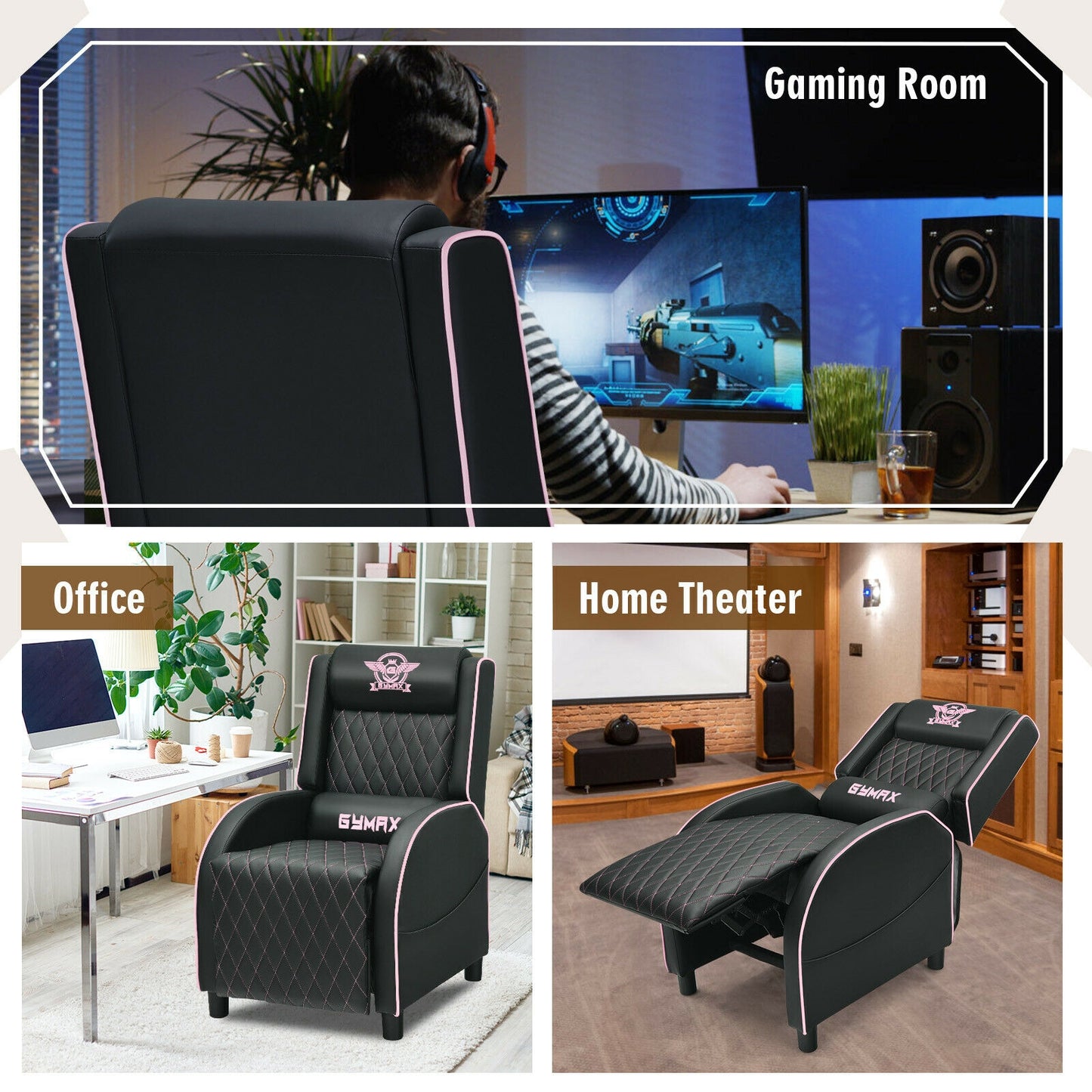 Gaming Recliner Chair with Massage and Adjustable Backrest