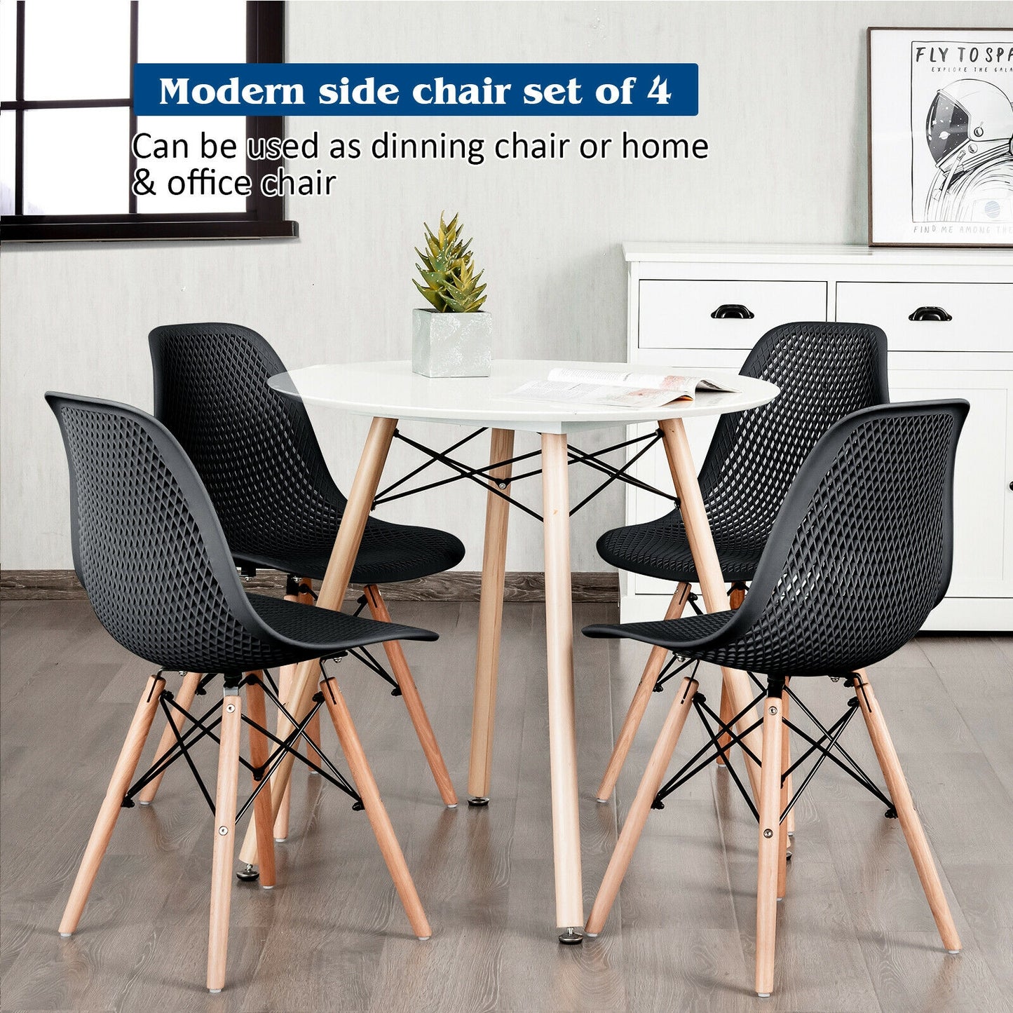 Modern Hollow Dining Chairs Set of 4 with Wood Legs