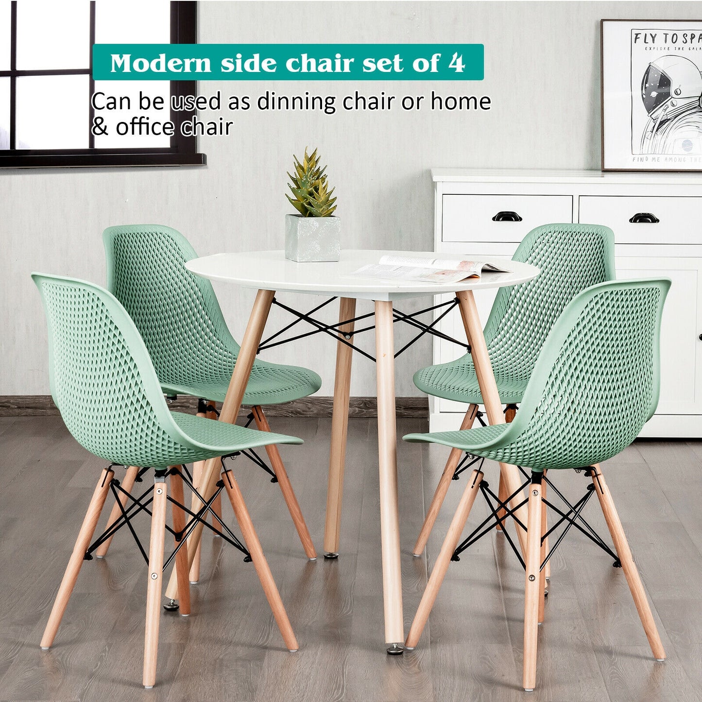 Modern Hollow Dining Chairs Set of 4 with Wood Legs